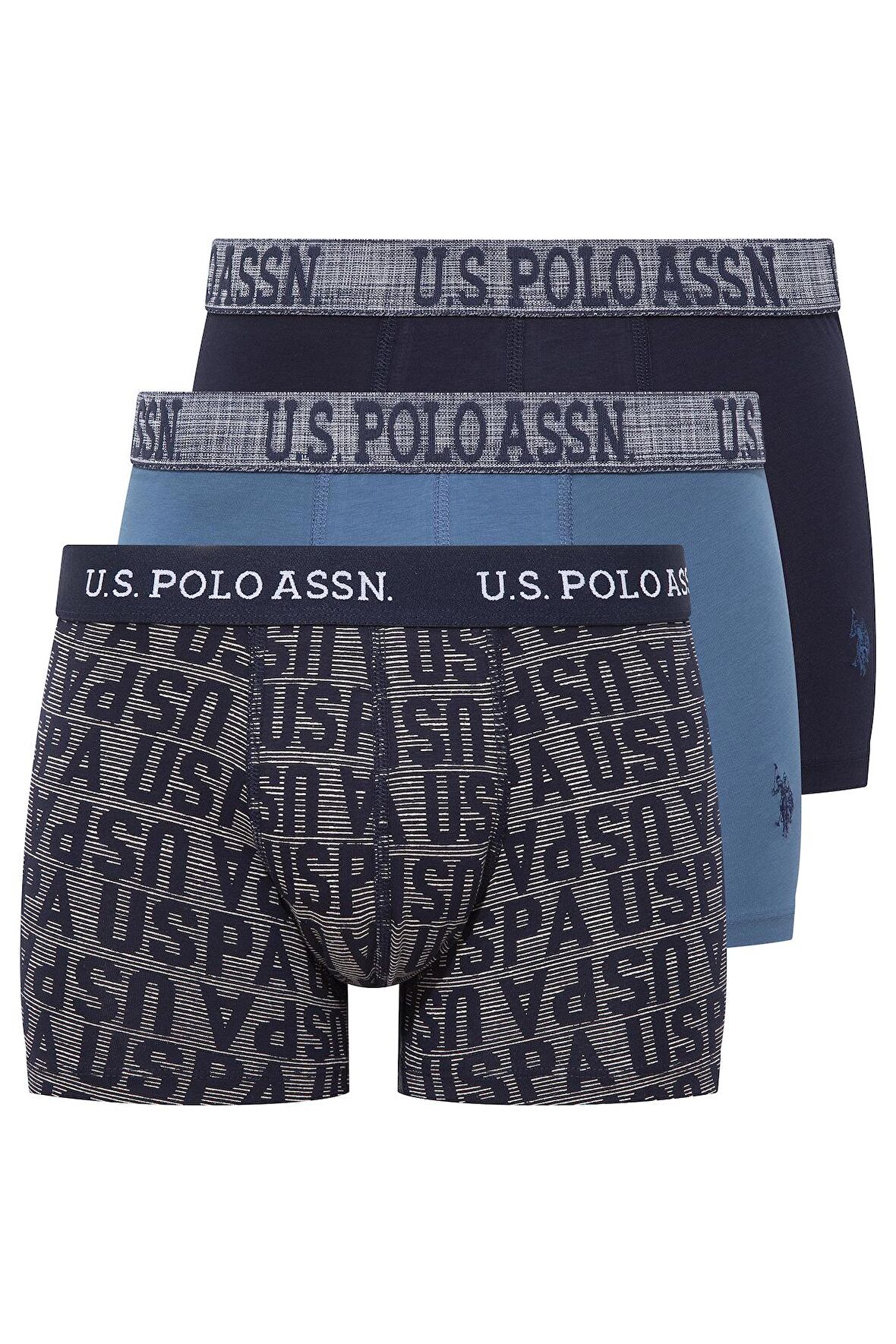 U.S. POLO ASSN. Erkek İndigo-Lacivert-Baskılı 3 lü Boxer 