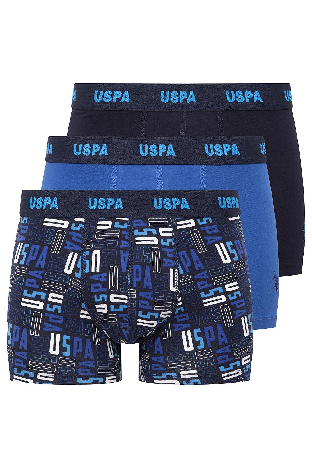 U.S. POLO ASSN. Erkek Lacivert-Saks-Baskılı 3 lü Boxer 