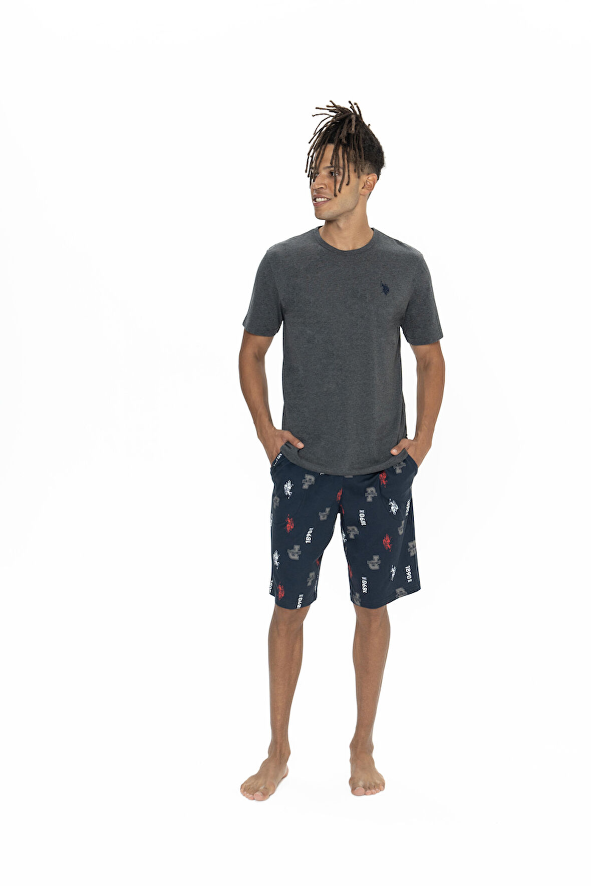 U.S. Polo Assn. Erkek Antrasit Melanj Şort Takım 