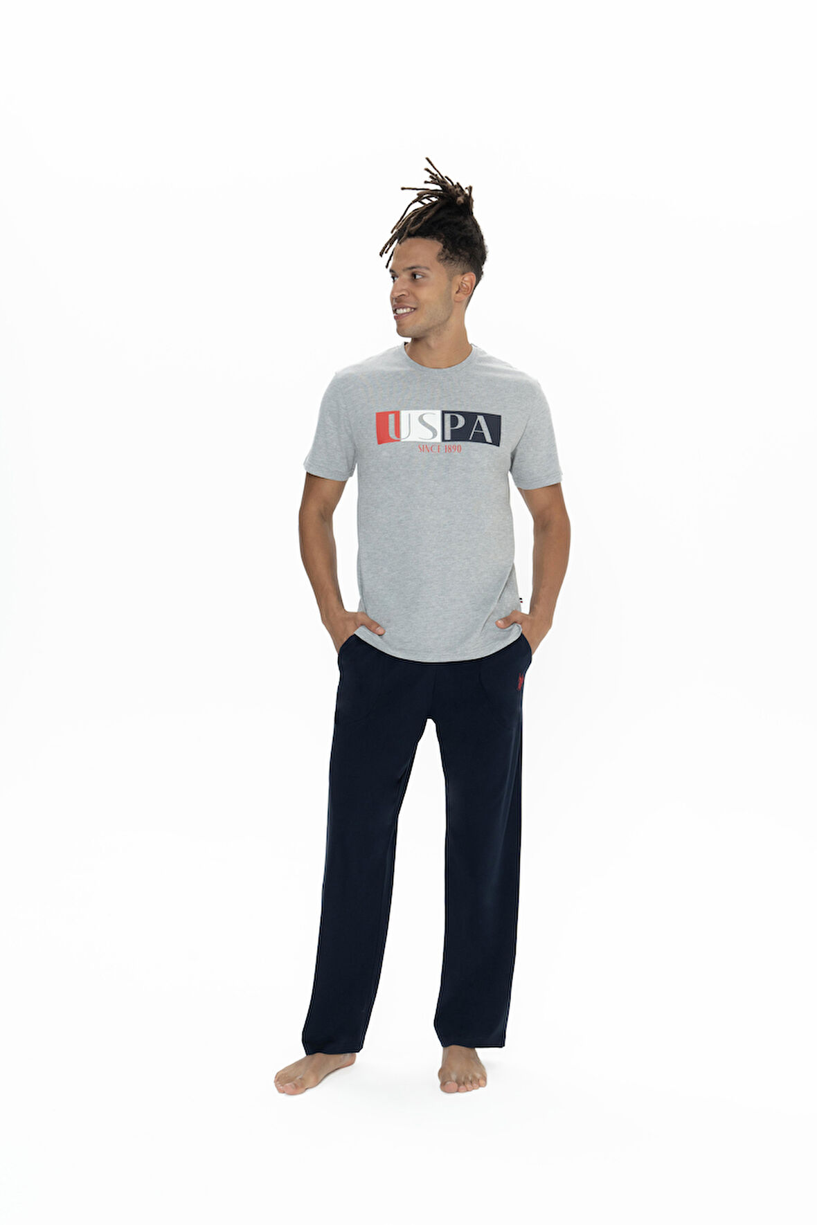 U.S. Polo Assn. Erkek Gri Melanj Pijama Takım 