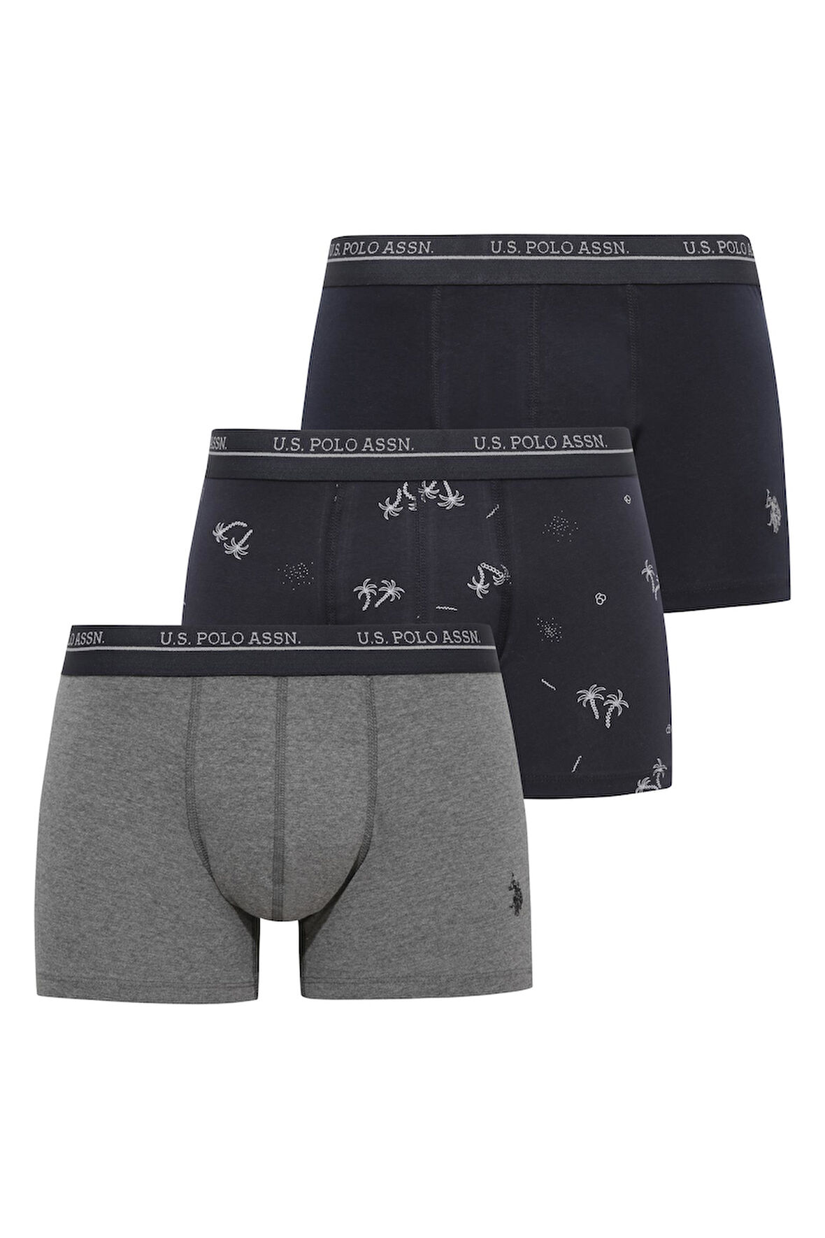 U.S. Polo Assn.  Erkek 200 Lacivert-Antrasit Melanj - Lacivert 3 lü Boxer 
