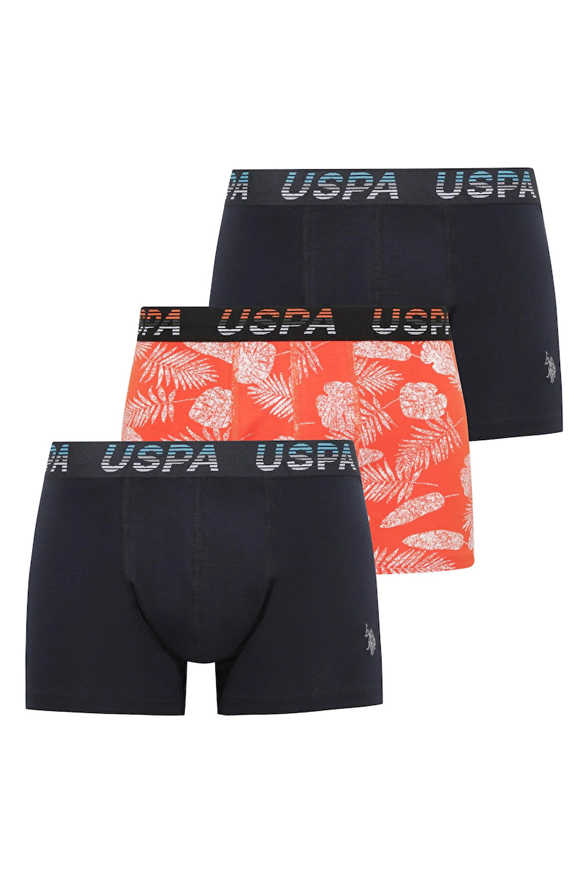 U.S. Polo Assn.  Erkek Lacivert-Turuncu-Lacivert 3 lü Boxer 