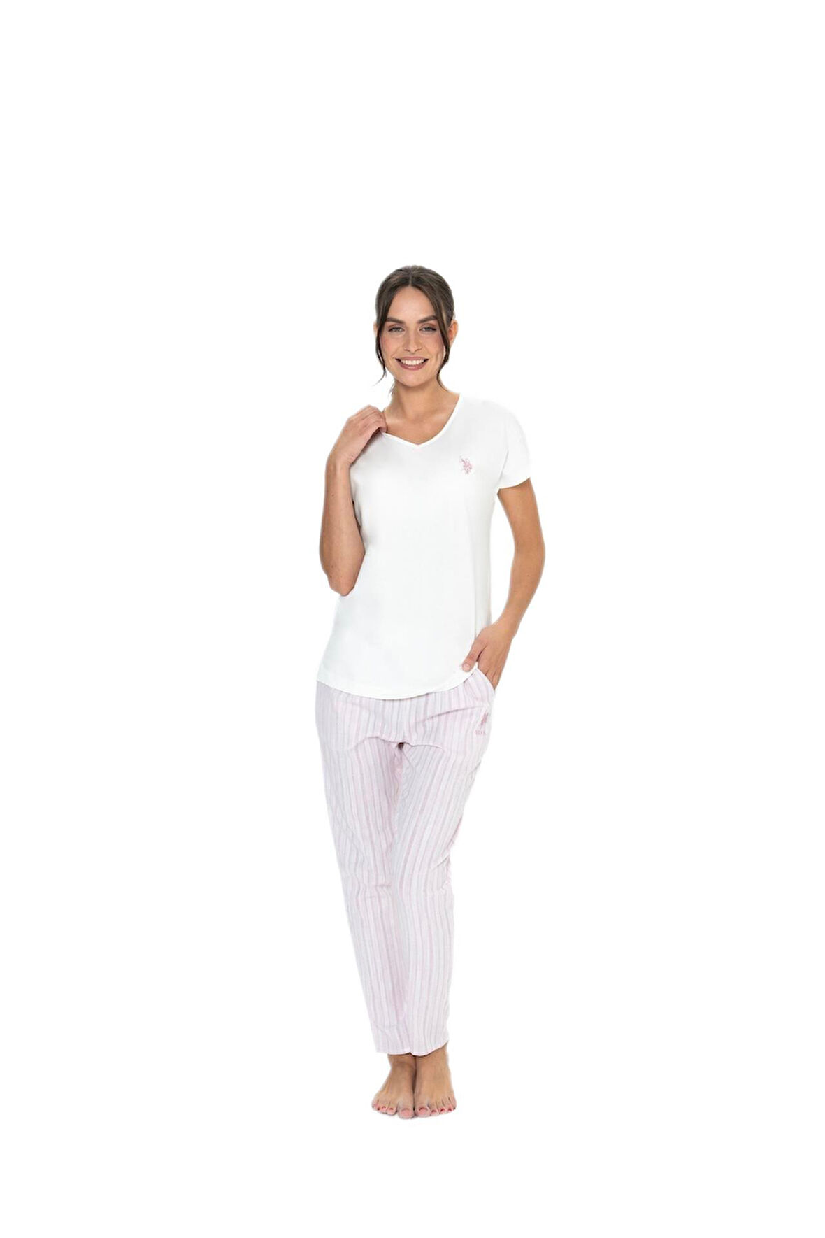 U.S. Polo Assn. Kadın Ekru Pijama Takım 20019 