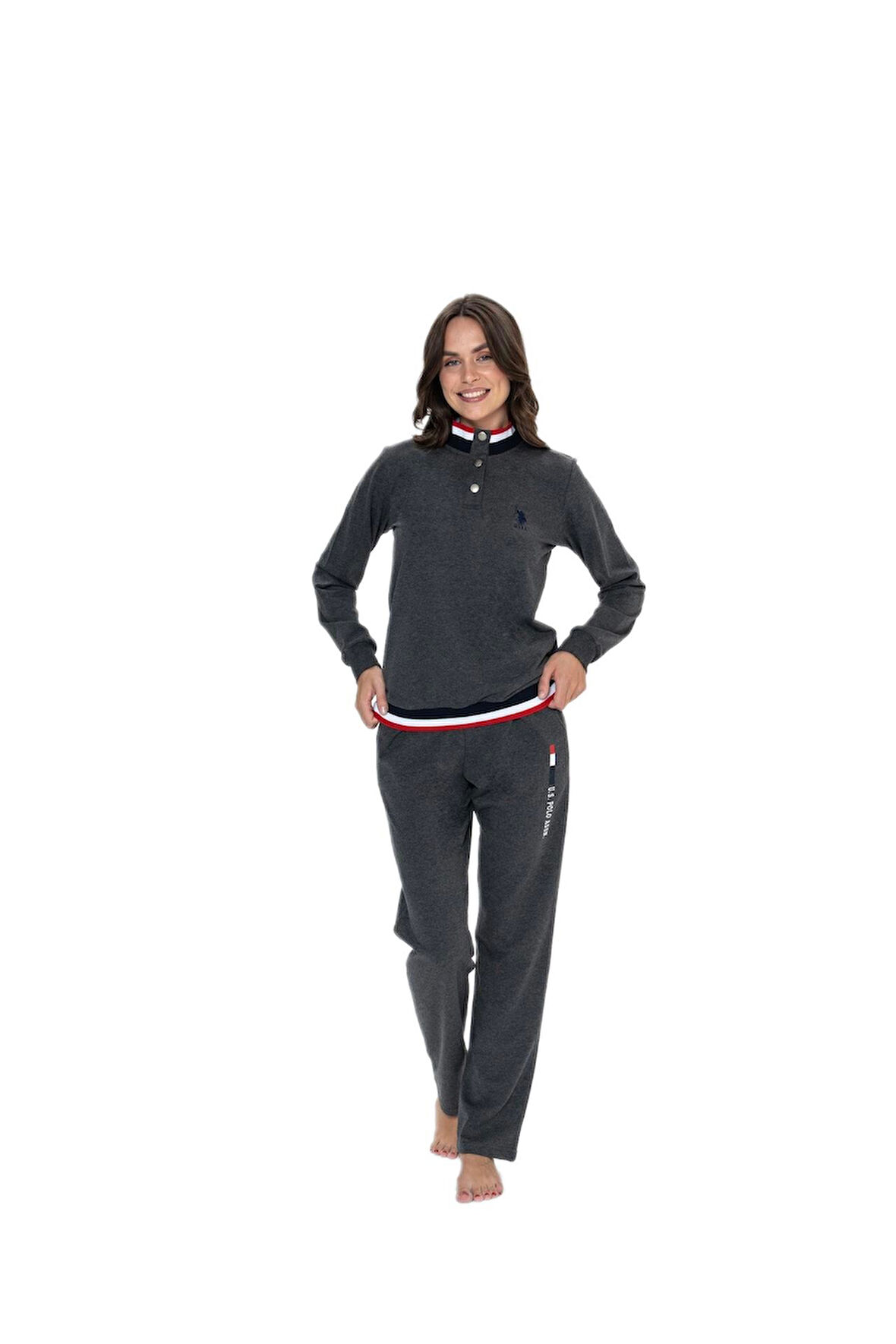 U.S. Polo Assn. Kadın Antrasit Melanj Pijama Takım 20112 