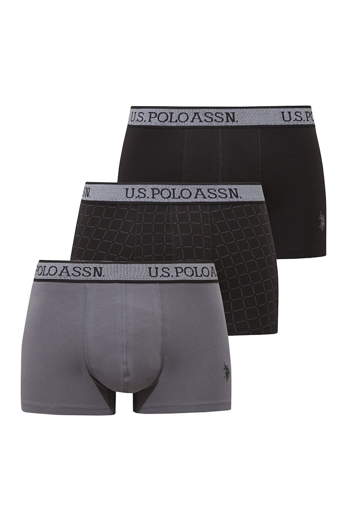 U.S. Polo Assn. Erkek Siyah - Antrasit - Baskılı 3 lü Boxer 