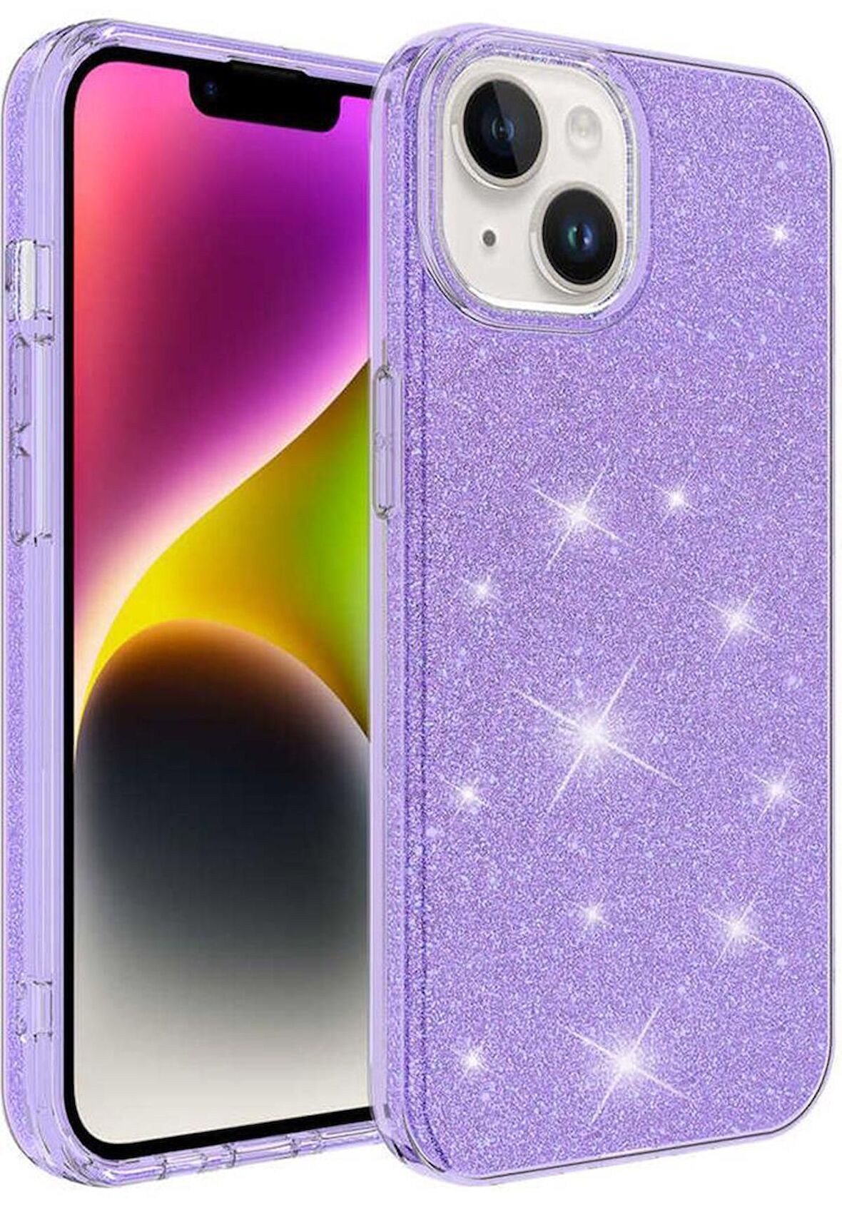 Apple iPhone 14 Kılıf Simli Renkli Silikon 