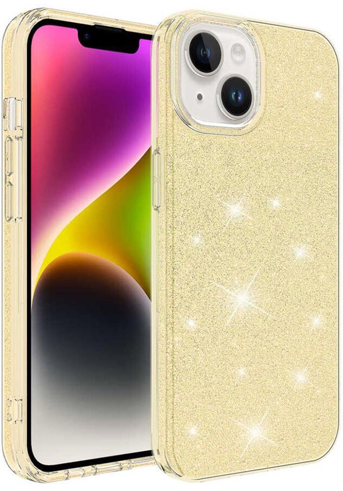 Apple iPhone 14 Kılıf Simli Renkli Silikon 