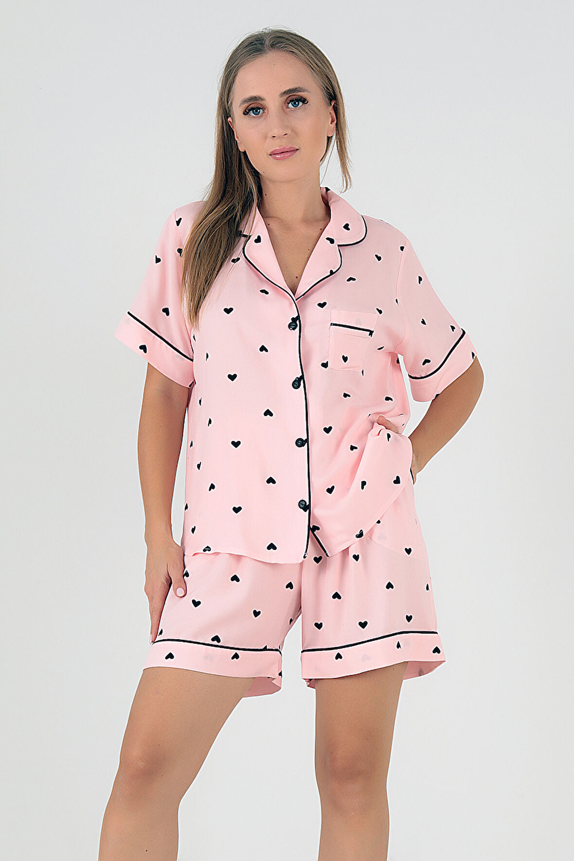 DoReMi Black Hearts Kısa Kollu Kadın Şortlu Pijama Takım