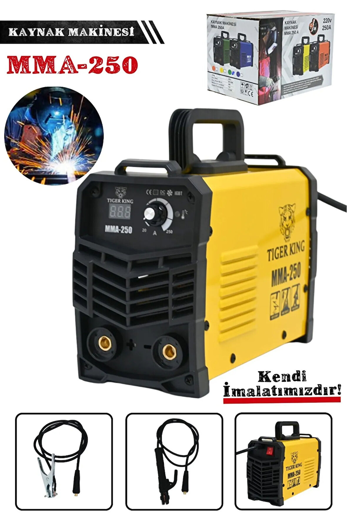 Tiger King 250 Amper Dijital Göstergeli İnvertör Kaynak Makinesi Sarı