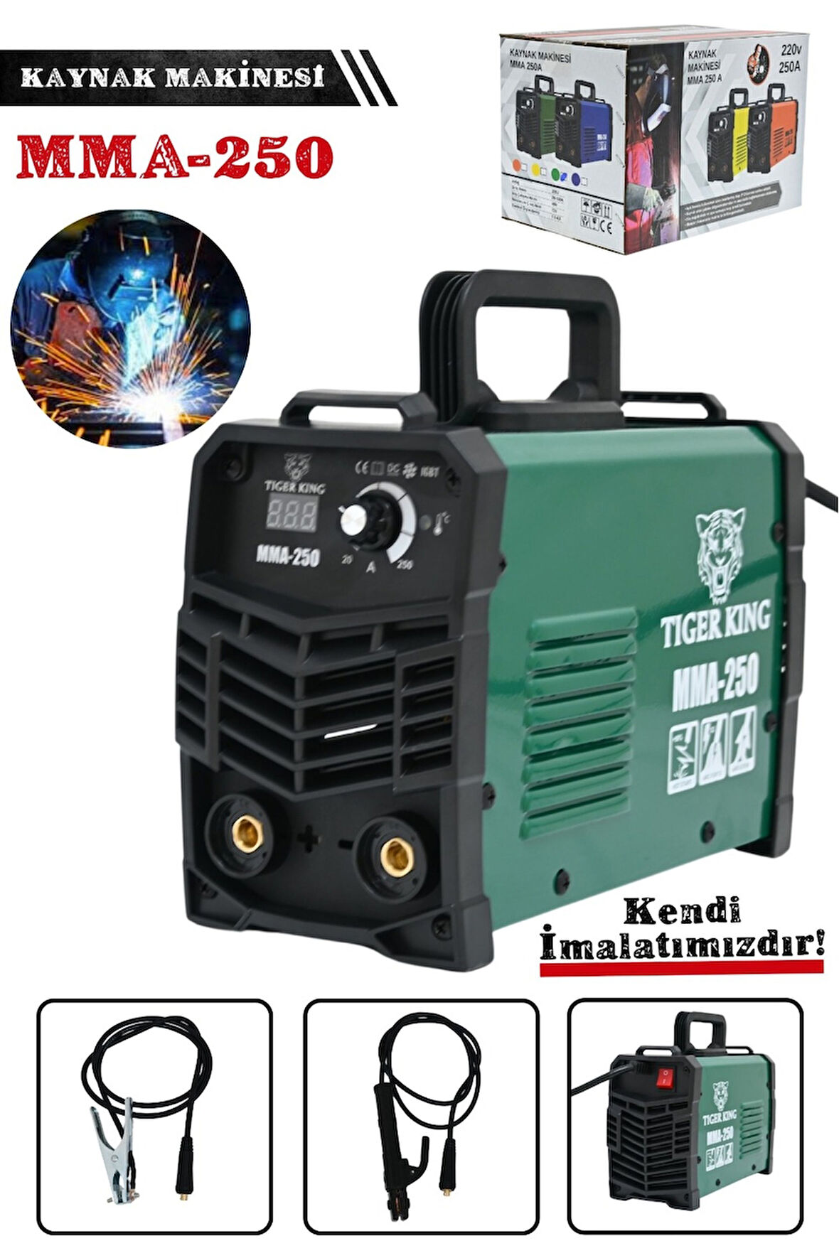 Tiger King 250 Amper Dijital Göstergeli İnvertör Kaynak Makinesi Yeşil