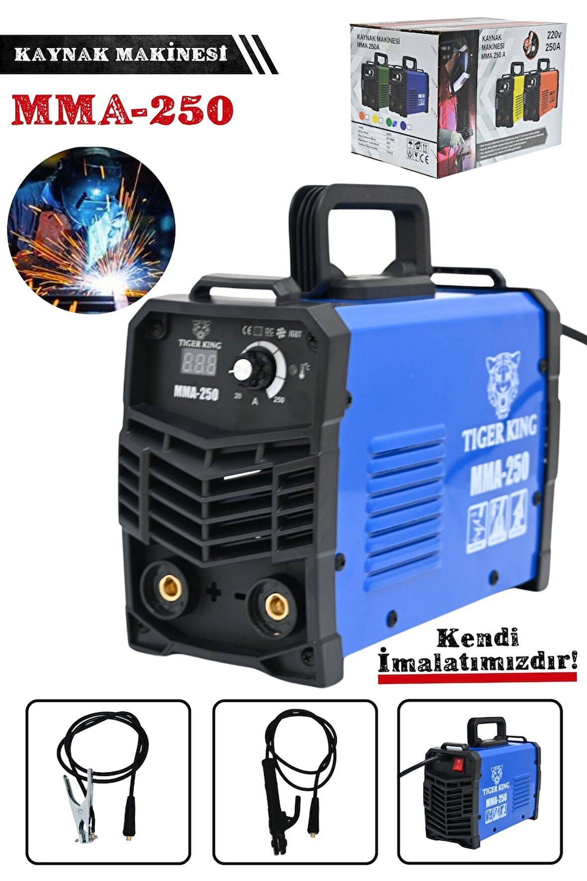 Tiger King 250 Amper Dijital Göstergeli İnvertör Kaynak Makinesi Mavi