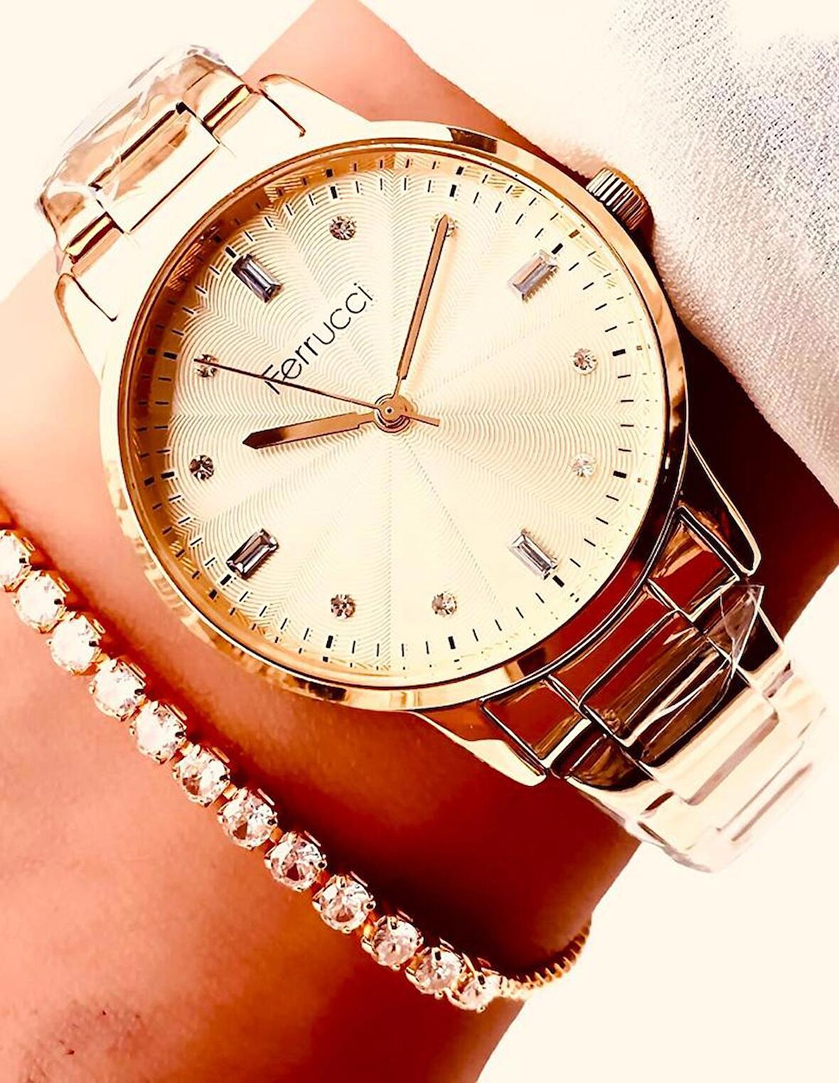 Ferrucci Rosegold Çelik Kadın Kol Saat+Şık Bileklik