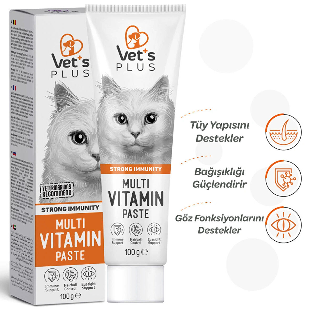 Vet's Plus Multivitamin 100 gr Kediler için Bağışıklık Sistemi Destekleyici Malt Macun