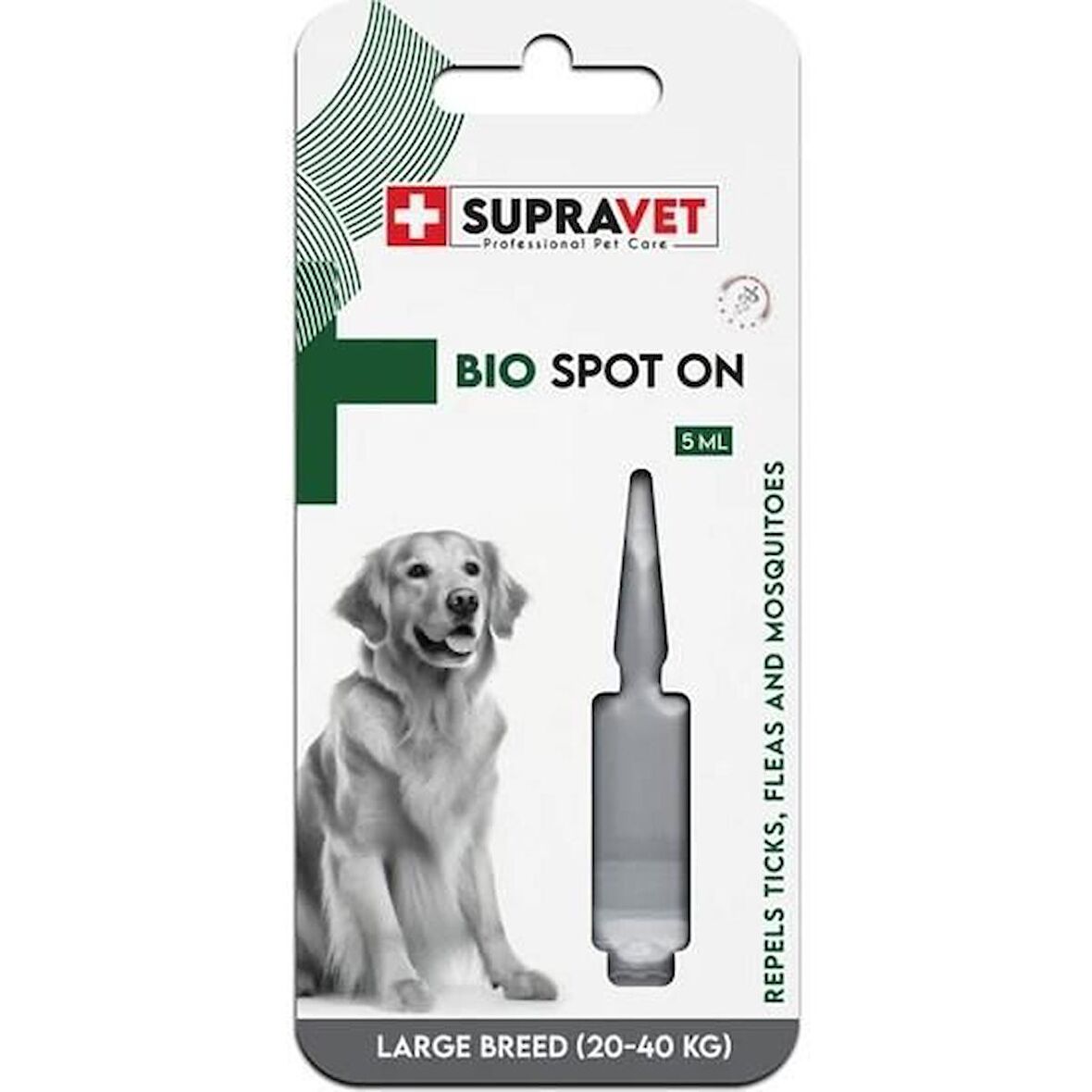 Supravet Büyük Irk Köpek Deri ve Tüy Bakım Yağı; Bit, Pire, Kene Dış Parazit Ense Damlası 20-40 kg (5ml)