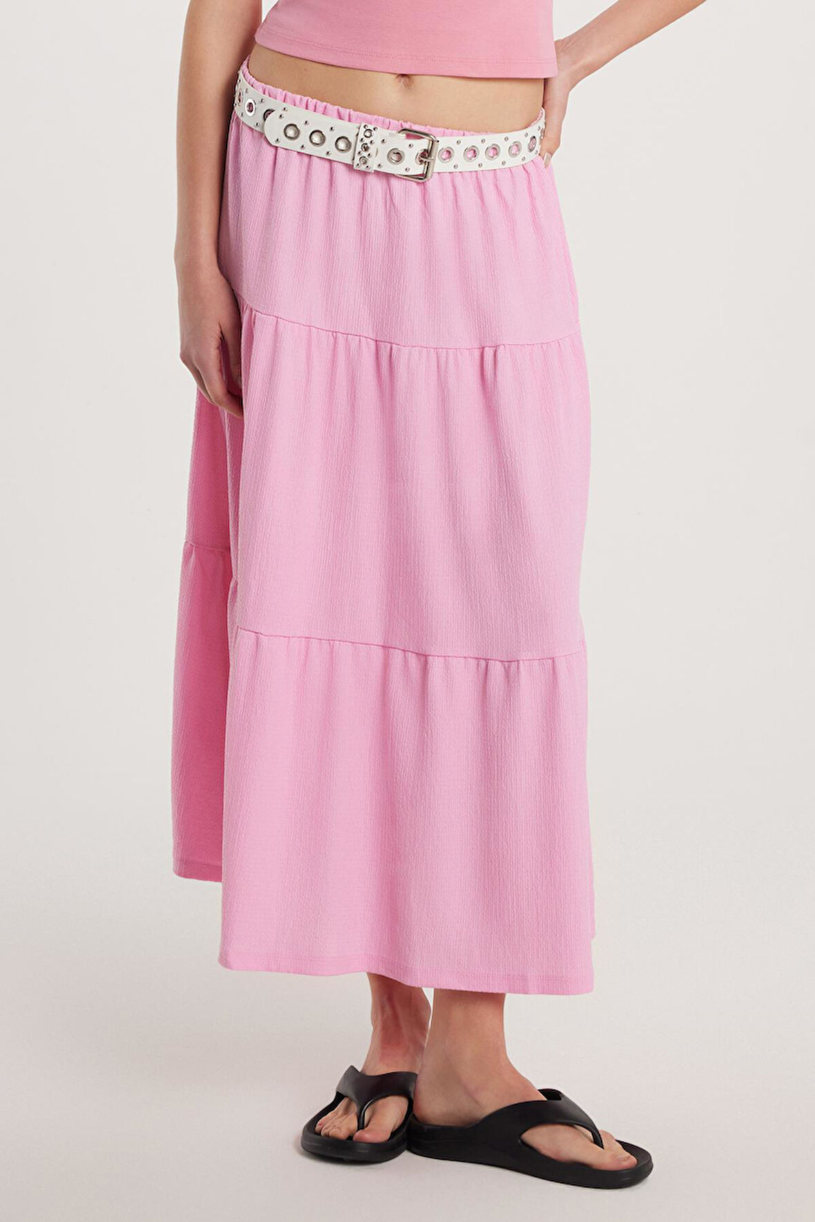 Kadın Regular Fit Pamuklu Düz Pembe Etek