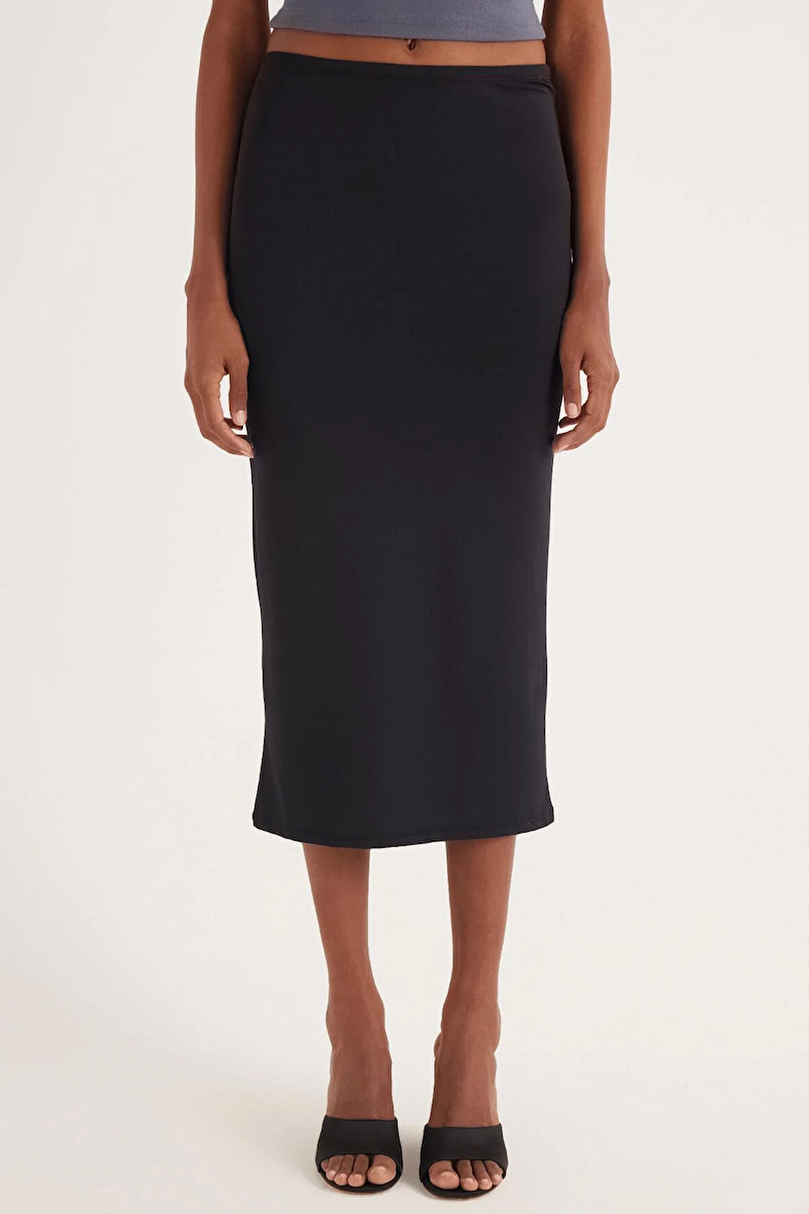 Kadın Slim Fit Dar Kesim Midi Boy Siyah Etek