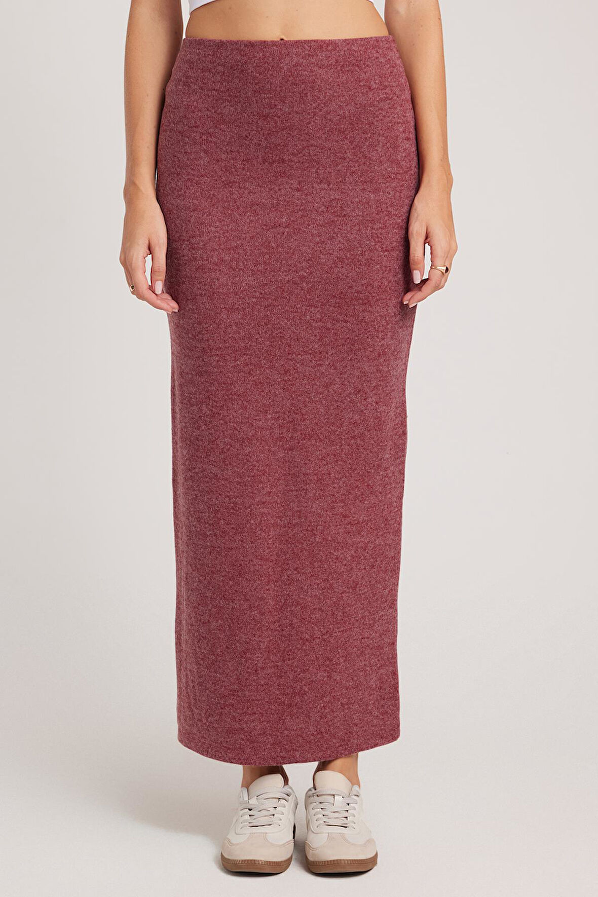 Kadın Slim Fit Dar Kesim Yırtmaçlı Bordo Etek