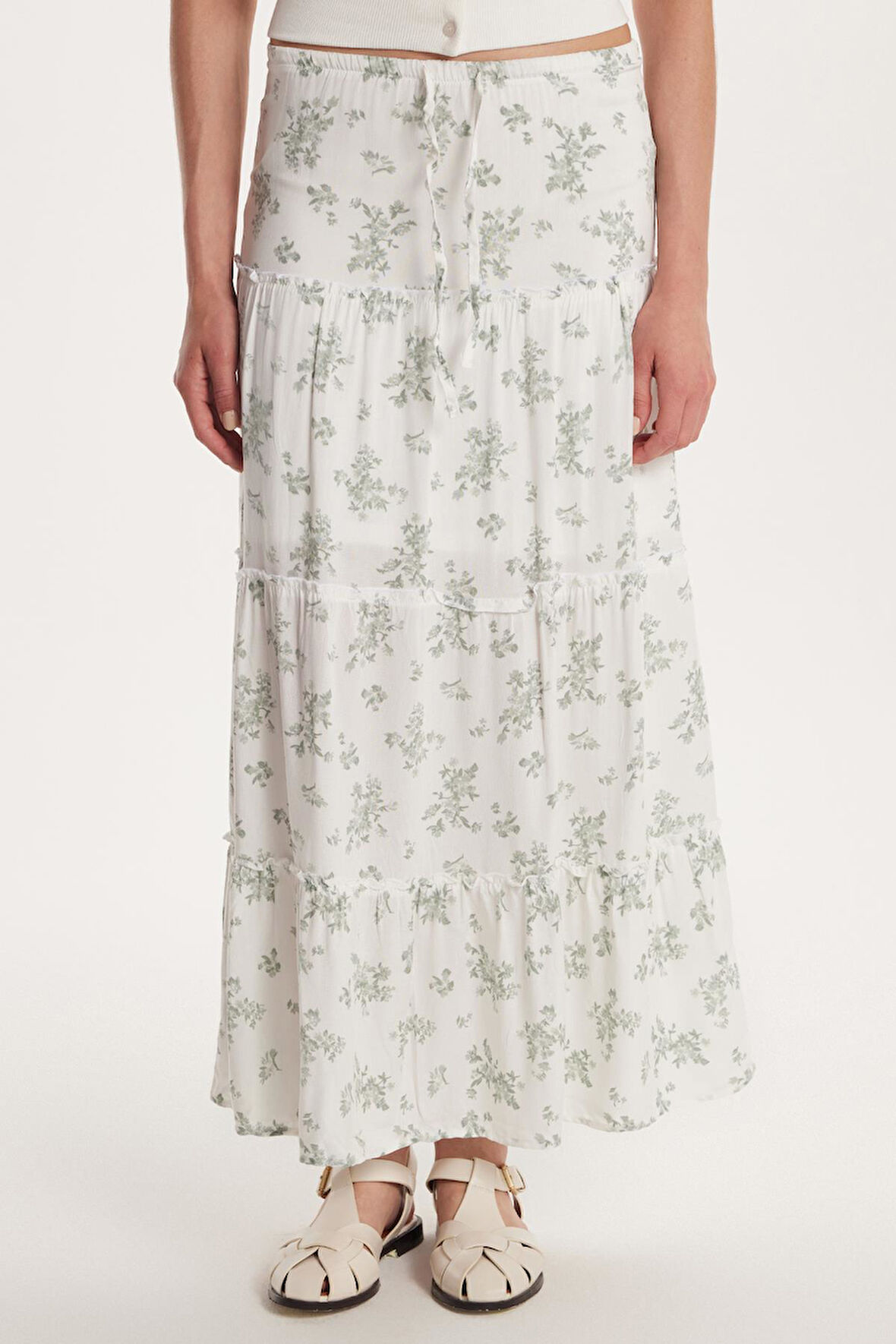 Kadın Standart Fit Bağlamalı Baskılı Viskon Etek