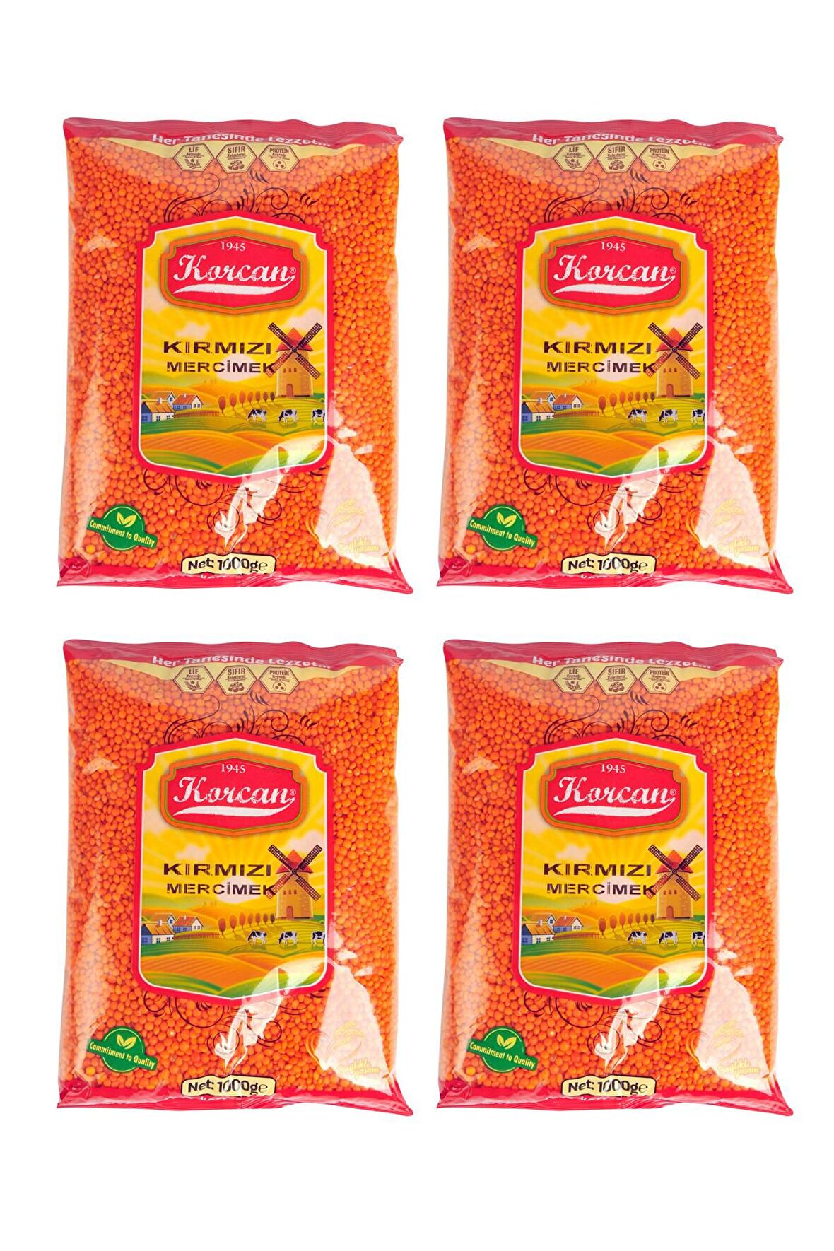 Korcan Kırmızı Mercimek 1 kg x 4 Adet