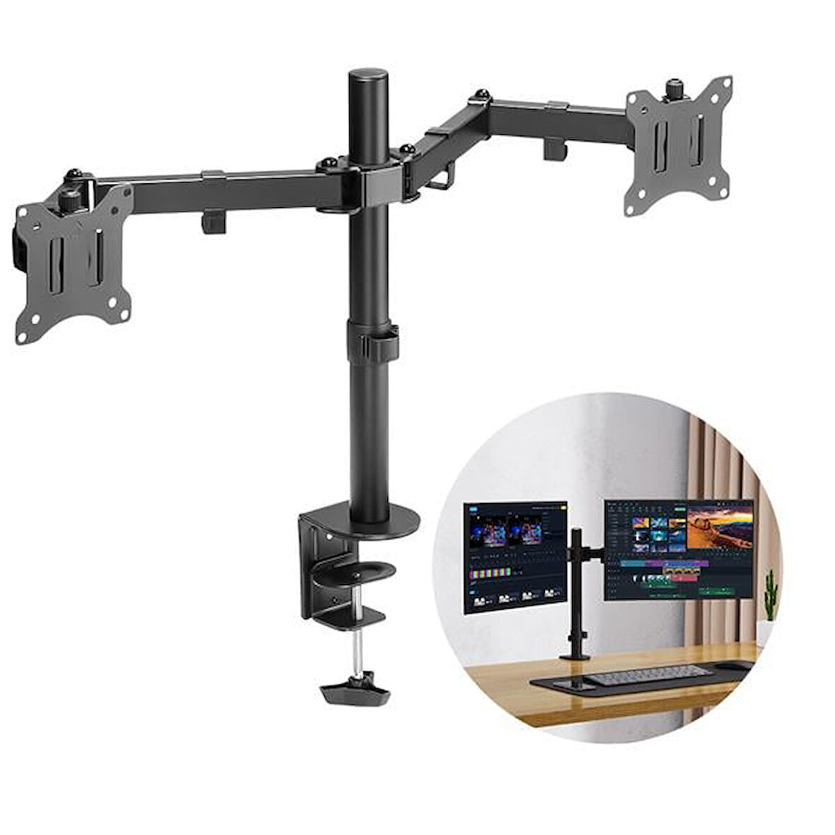 Powermaster PM-052 13-27'' Mekanik Çift Kol LCD-LED Gaming Monitör Tutucu Masa Stand Askı Aparatı