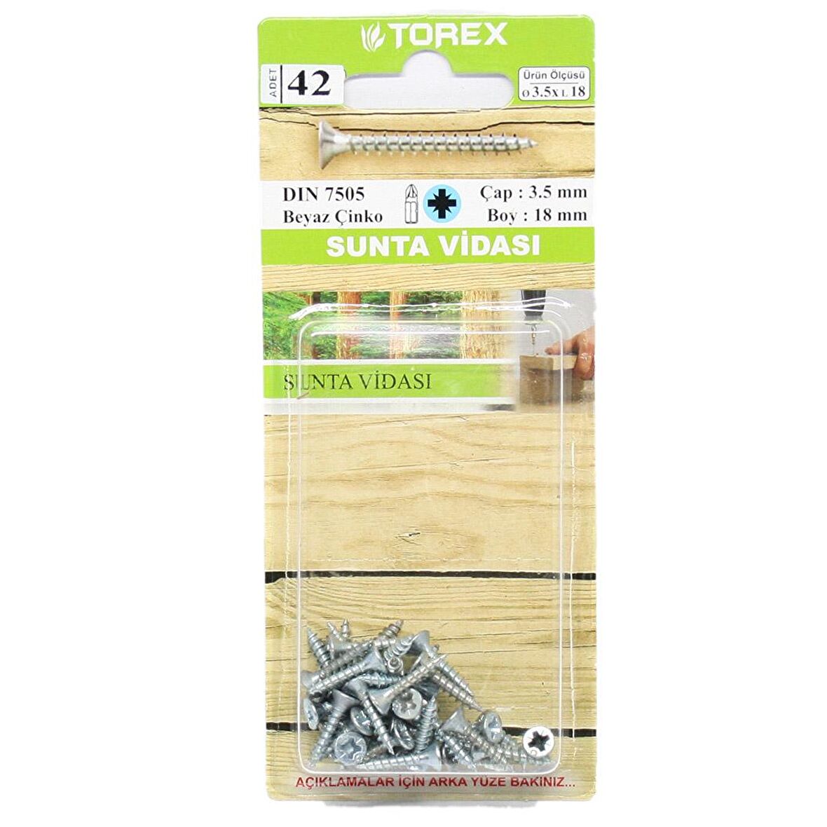 Torex Sunta Vidası 3.5.x18 Dın 7505 (1 Paket: 42 adet)