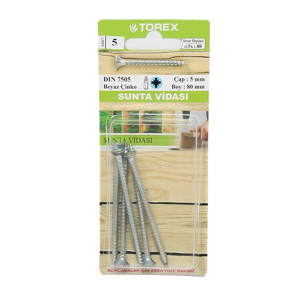 Torex Sunta Vidası 5x80 Dın 7505 (1 Paket: 5 adet)