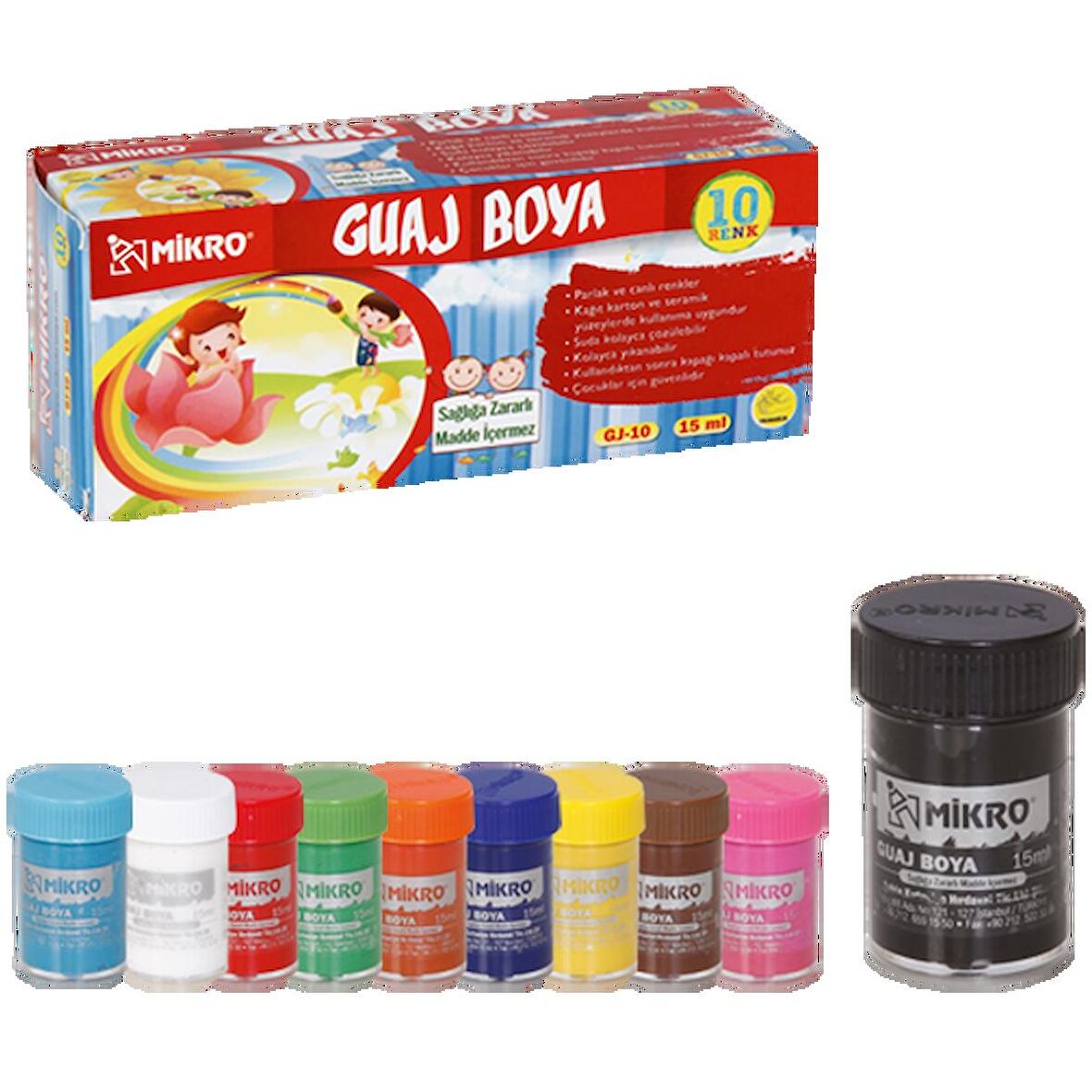 Mikro Guaj Boya Şişe 10 Renk 15 Ml Gj-10