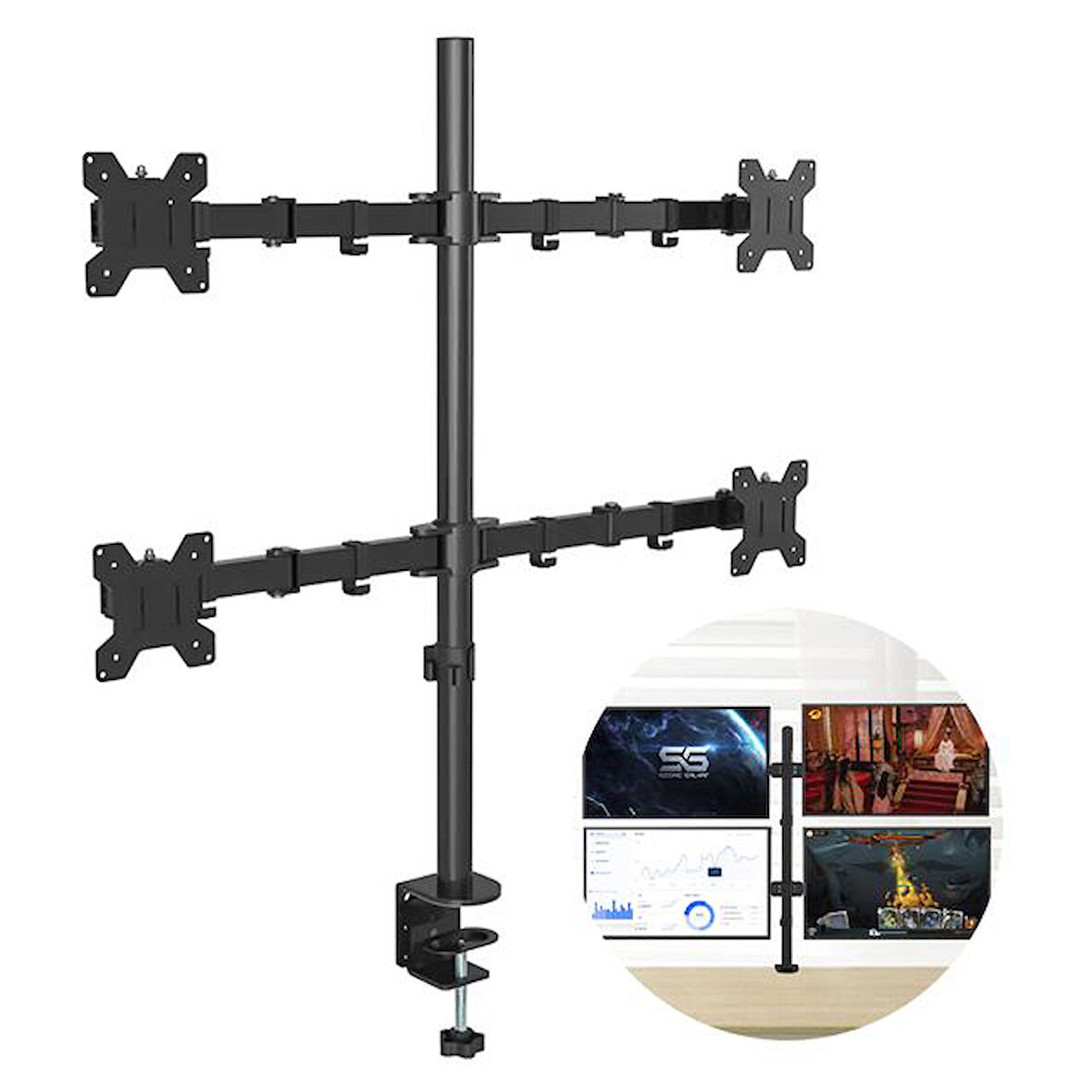 Powermaster PM-054 13-27'' Dörtlü (Quad) Mekanik LCD-LED Gaming Monitör Tutucu Masa Stand Askı Aparatı