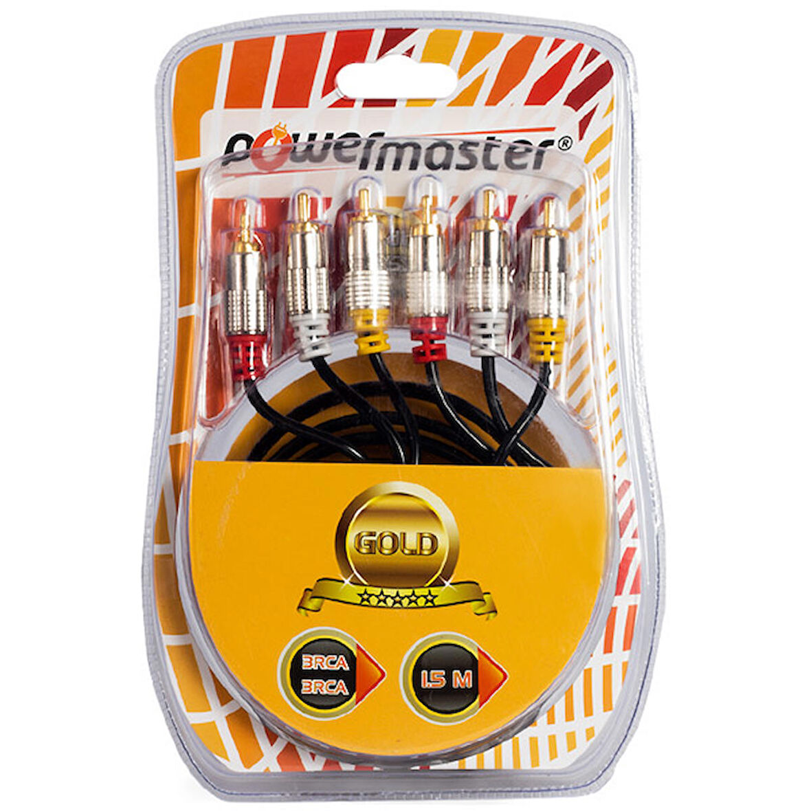 POWERMASTER 3 RCA + 3 RCA 1.8 METRE GOLD UÇLU AMBALAJLI 1.KALİTE KABLO
