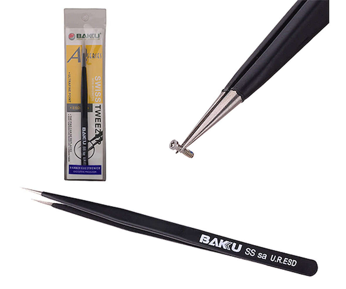 BAKU BK-A8-SS-SA-UR-ESD İNCE UZUN UÇ SİYAH CIMBIZ