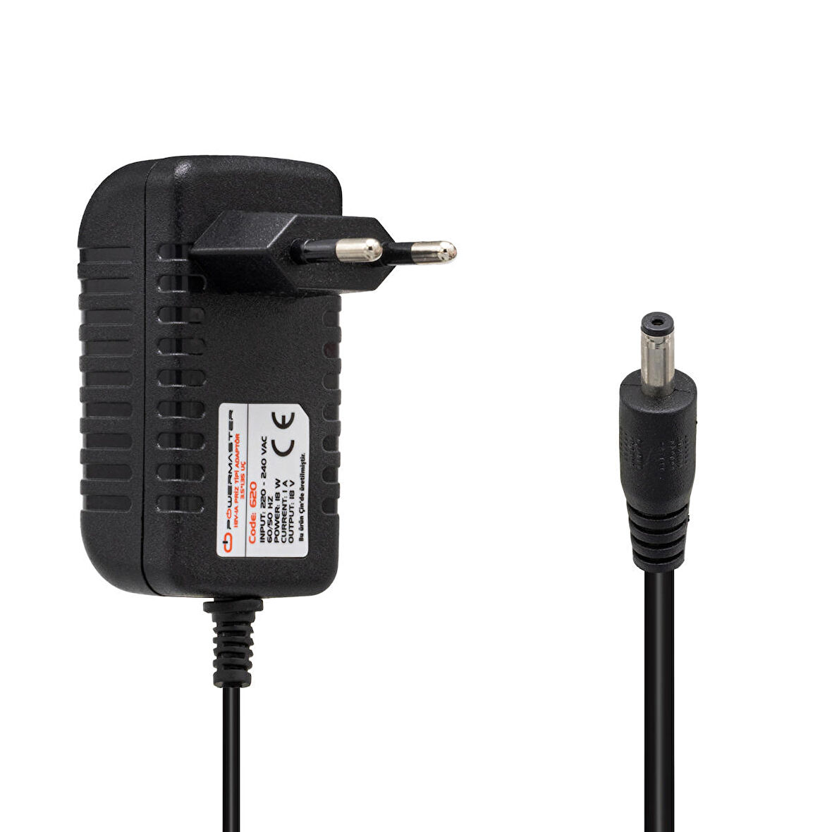 POWERMASTER PM-620 18 VOLT - 1 AMPER 3.5*1.35 UÇLU PLASTİK KASA PRİZ TİPİ ADAPTÖR