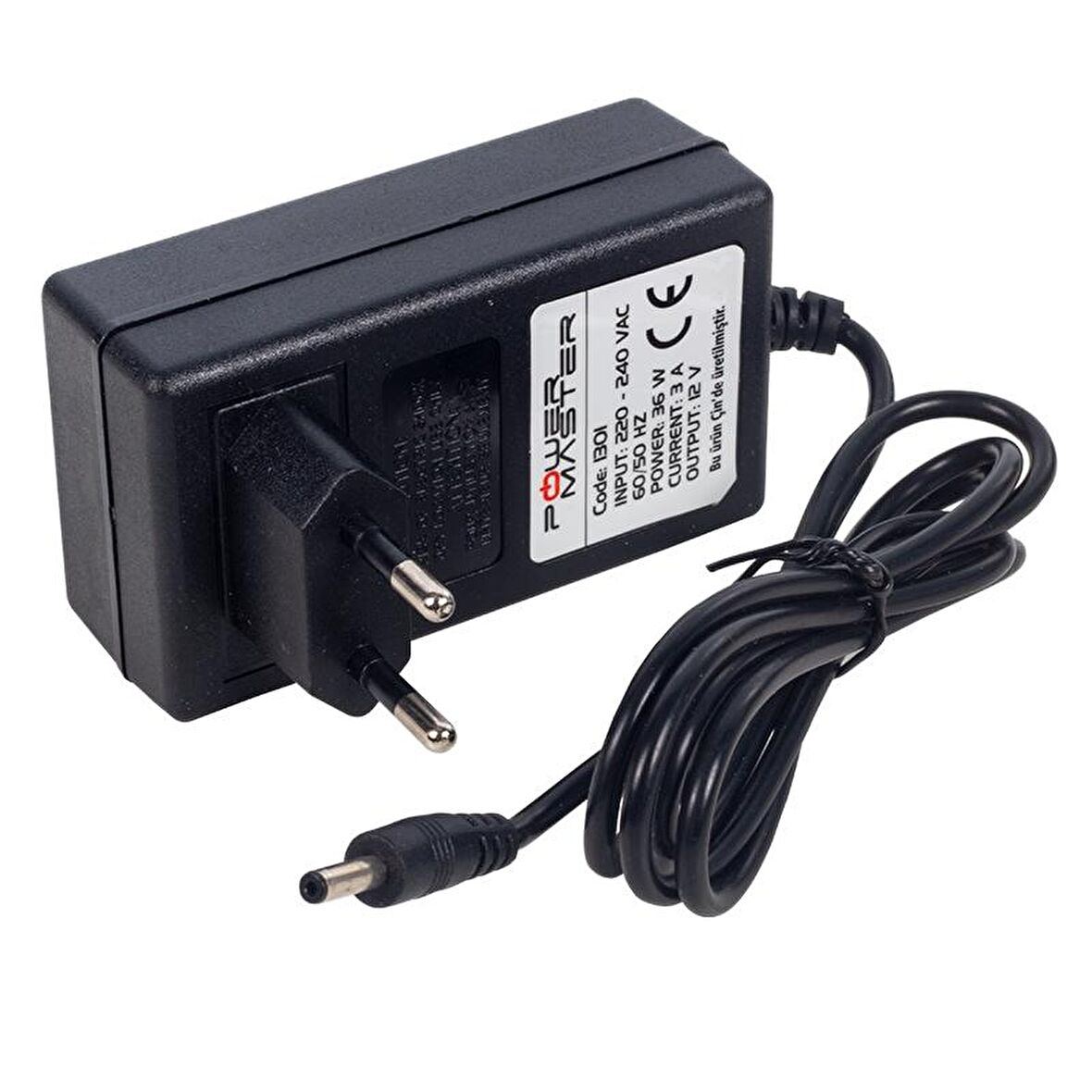 POWERMASTER PM-1301 12 VOLT 3 AMPER VERA YAZAR KASA POS PLASTİK KASA ADAPTÖR 3.5*1.35 UÇ