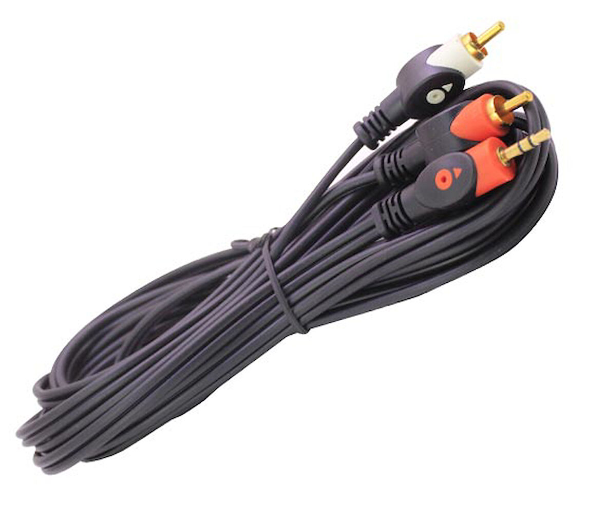 Powermaster 2RCA 3.5Mm Stereo Erkek Kablo 5 Metre Renkli Rca Kablo Aux Kablo Ses Kablosu