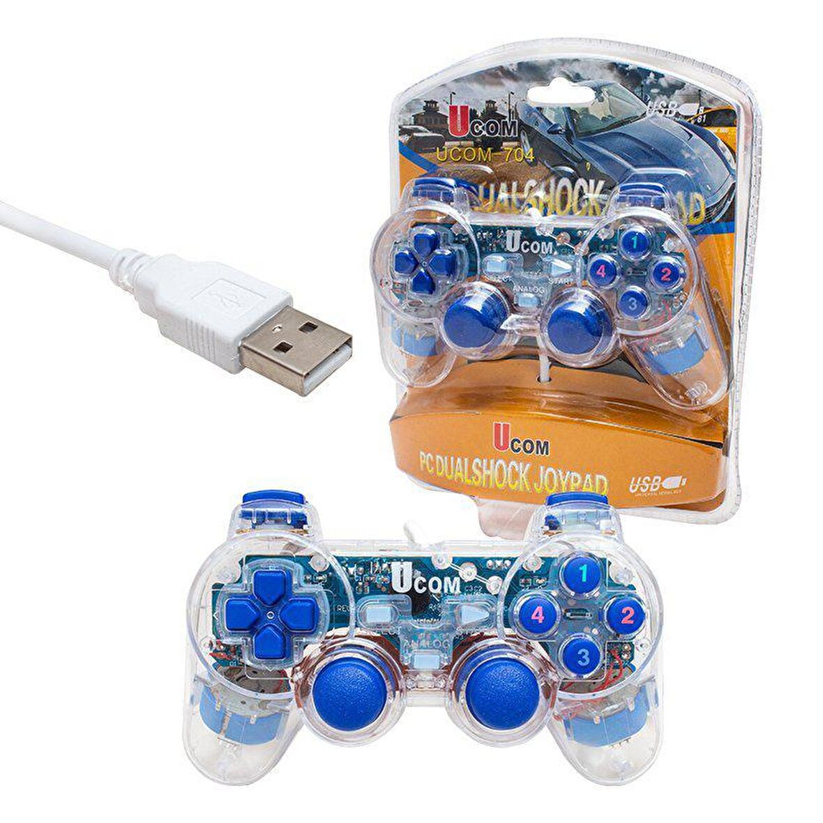 Powermaster UCOM-704 Double Shock Şeffaf Işıklı Joypad Oyun Kolu