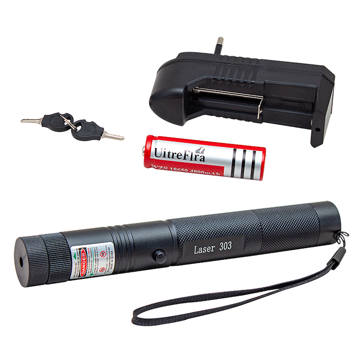 Powermaster OM-120118650 Pilli Şarjlı Anahtar Emniyetli Yeşil Lazer Pointer (50 KM)