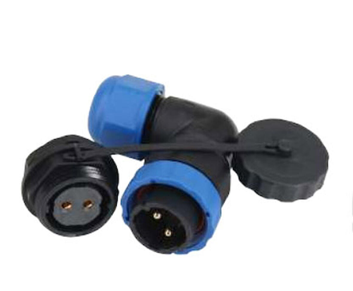 SD20 SU GEÇİRMEZ 2 PİN 20 MM YUVARLAK KONNEKTÖR (90° DİRSEK)