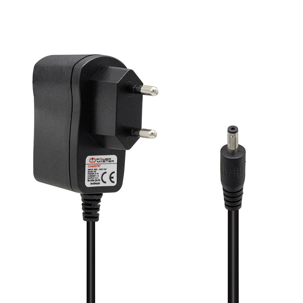 POWERMASTER PM-5737 5 VOLT - 1 AMPER 3.5*1.35 UÇLU PLASTİK KASA PRİZ TİPİ ADAPTÖR