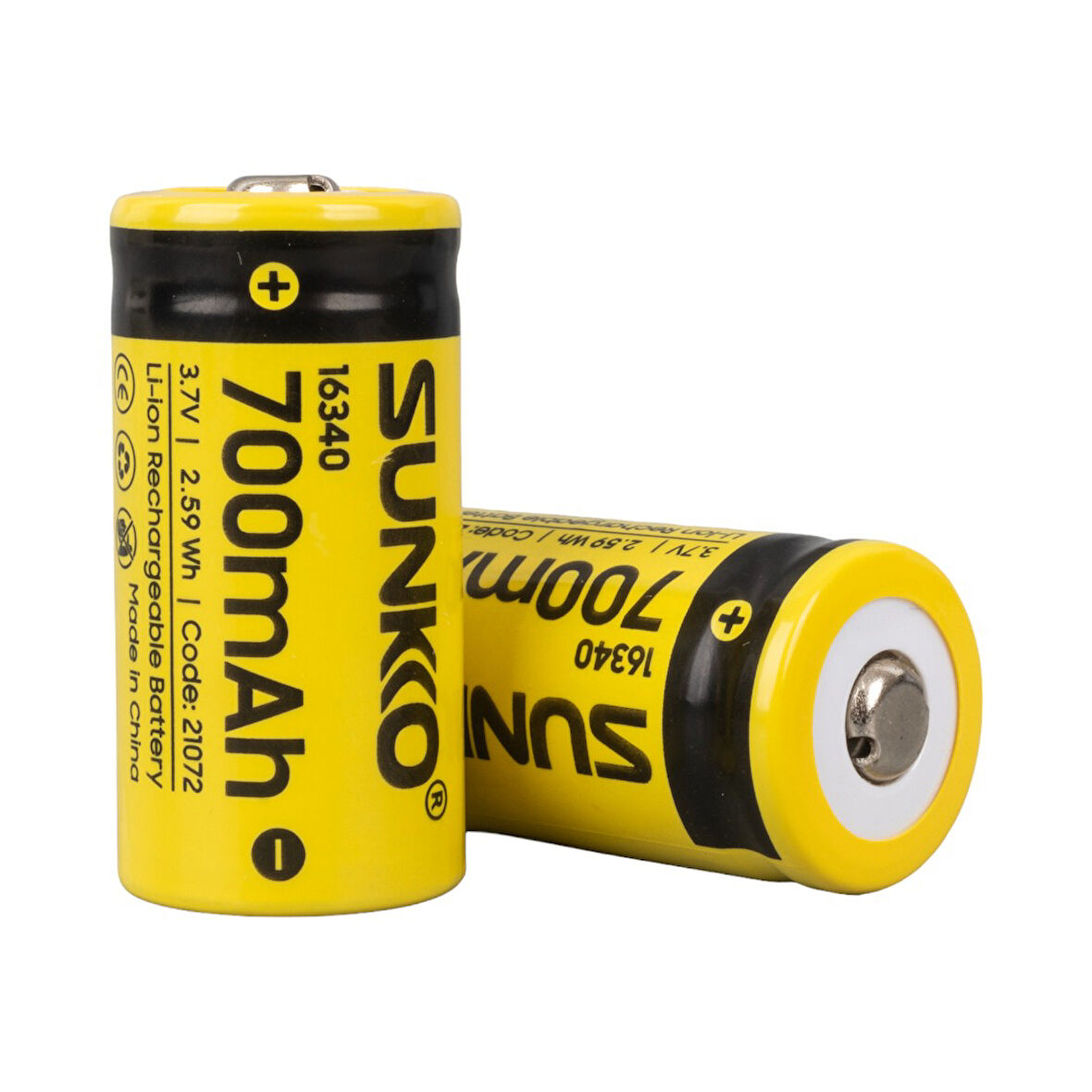 Sunkko 3.7 Volt 700 Mah 16340 Şarj Edilebilir Pil 2 Adet Lityum İon Şarjlı Pil 16x34mm