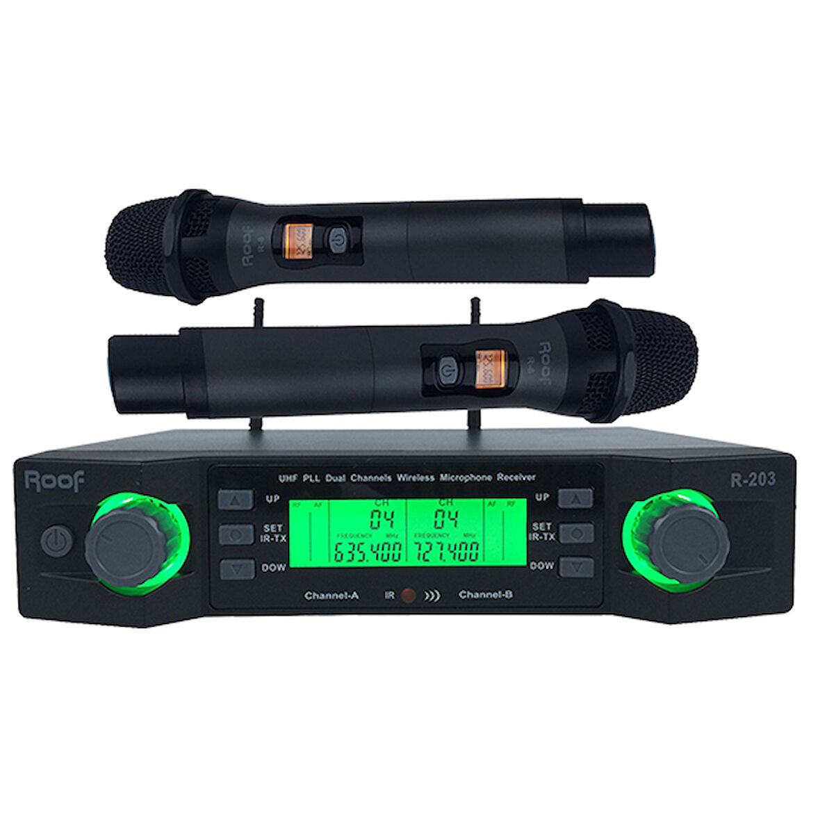Roof R-203 2 El 2 Kanal UHF Kablosuz Telsiz Mikrofon Okul Cami Konferans Salonları İçin Kablosuz El Mikrofonu