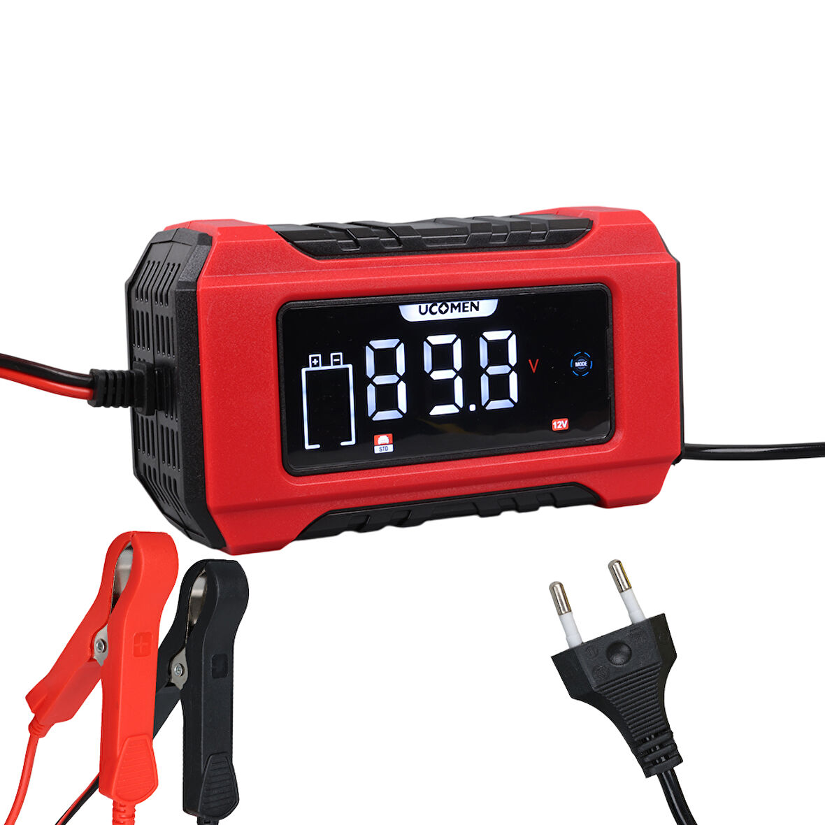 Ayt Ucomen UC-C120501B Kırmızı 12 Volt 6 Amper Lcd Göstergeli Akıllı Akü Şarj Cihazı Oto Motor Akü Şarj Aleti