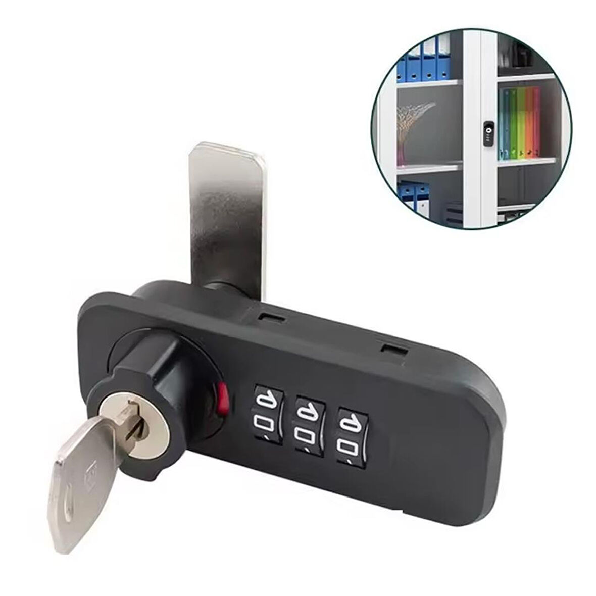 Ayt Powermaster PM-26726 3 Haneli Şifreli Ve Anahtarlı Mekanik Siyah Çekmece Dolap Kilidi Sağ Kilit