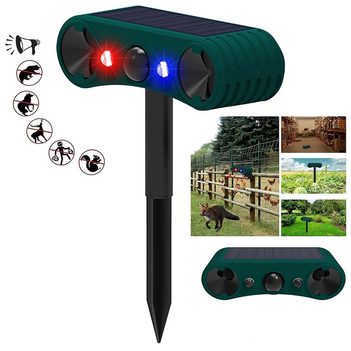 Ayt Powermaster PM-26951 Mikrofonlu Sesli Hayvan Kovucu Alarm Cihazı Solar Güneş Enerjili Panelli Vahşi Hayvan Kovacağı