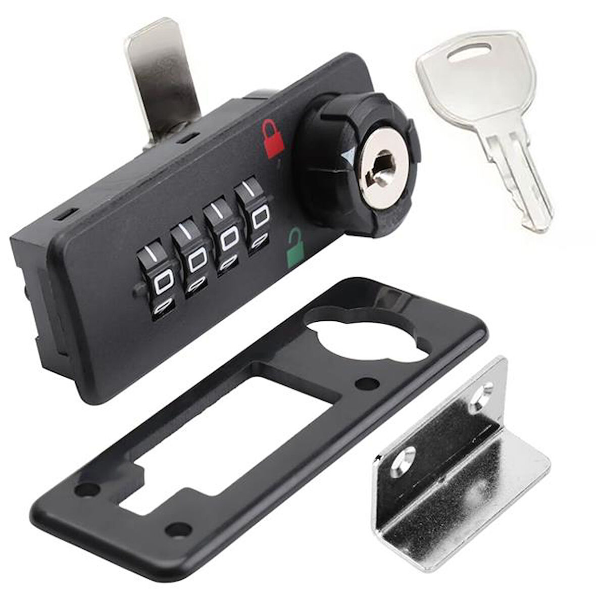 Powermaster PM-26731 4 Haneli Şifreli Ve Anahtarlı Mekanik Siyah Çekmece Dolap Kilidi (Sol)