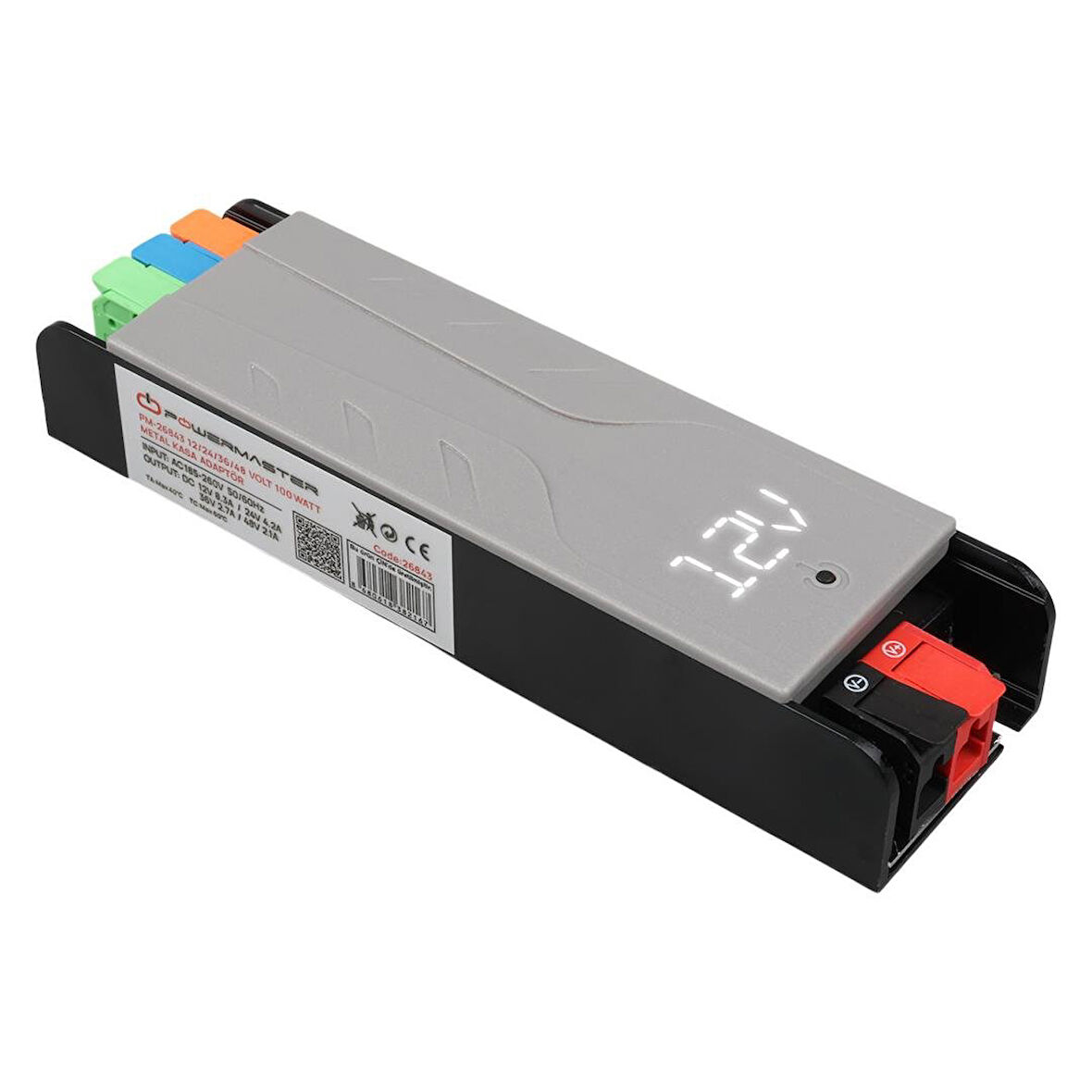 Ayt Powermaster PM-26843 12-24-36-48 Volt 4 Amper 100 Watt Metal Kasa Kademeli Adaptör Voltaj Göstergeli 148X43x27mm