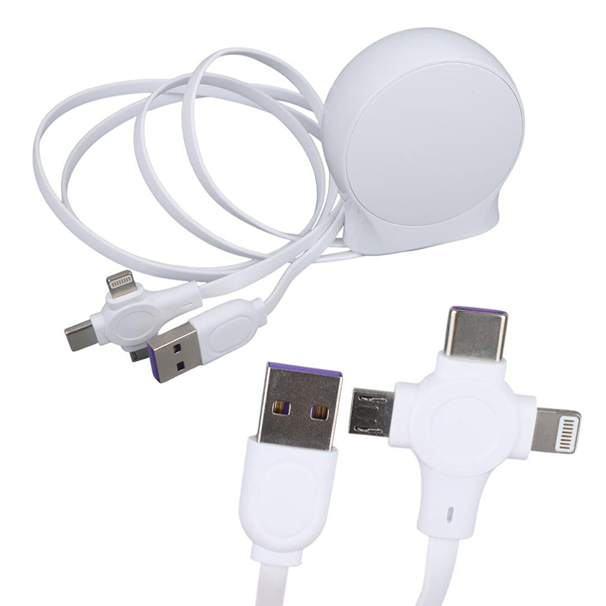 Ayt Powermaster PM-27143 1 Metre Makaralı 3In1 Şarj Kablosu Lightning Type-c Micro Usb İphone Şarj Data Kablo