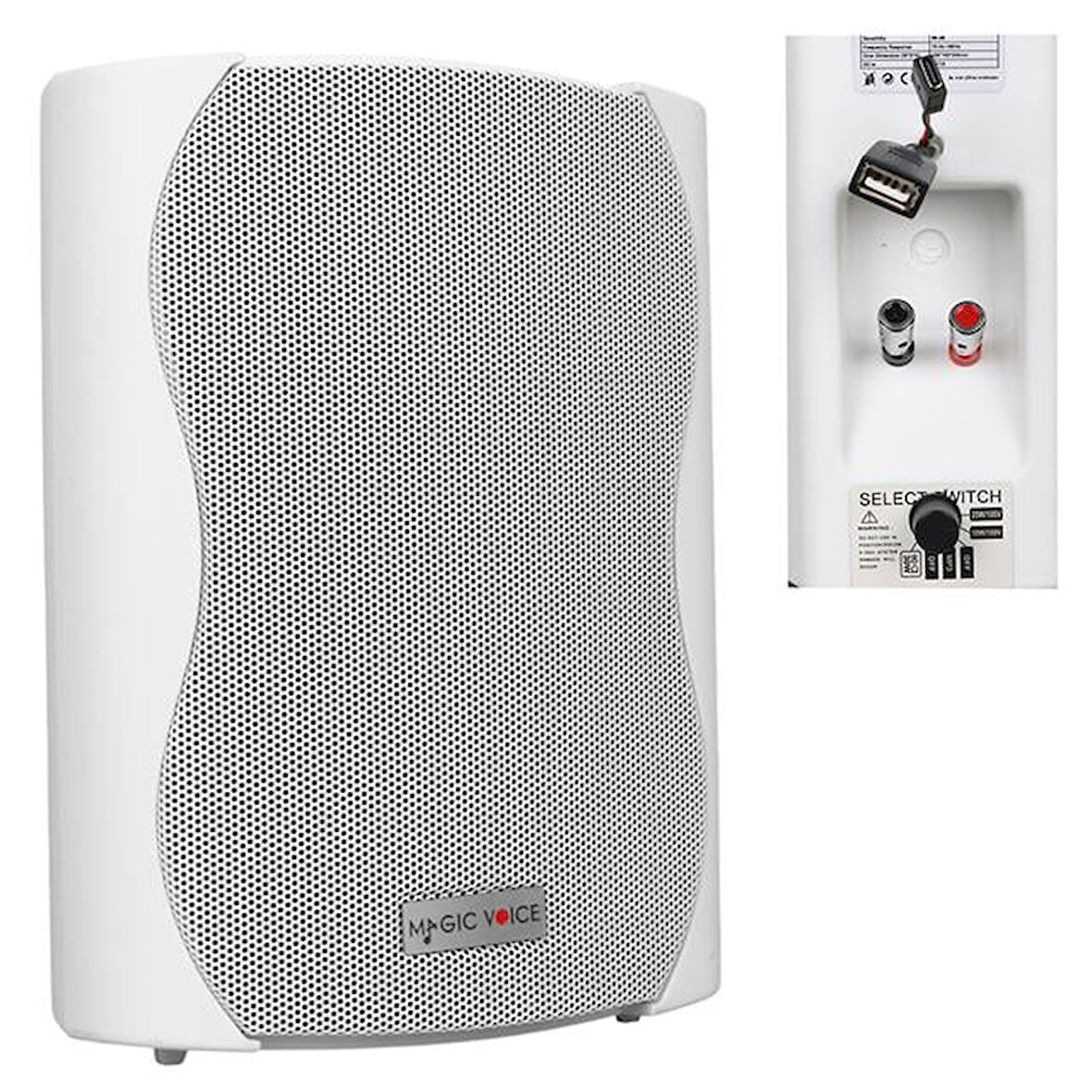 Magicvoice F-LHY5S 5.25" (13.5 CM) Hat Trafolu Duvar Tipi Sütun Hoparlör (20W RMS / 180W Peak - MP3 USB Uyumlu) - Beyaz