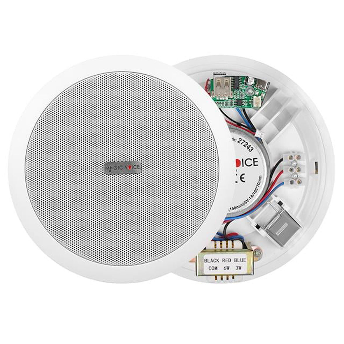 Magicvoice TPI-351 6" (16 CM) Hat Trafolu Alçıpan/Asma Tavan Tipi Hoparlör (6W RMS - MP3 USB Uyumlu) - Beyaz