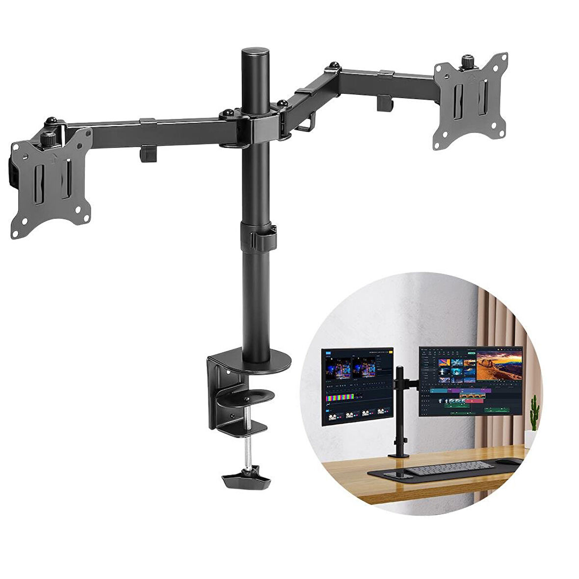Powermaster PM-052 13-27 İnç Mekanik Çift Kol Lcd Led Gaming Monitör Pc Bilgisayar Tutucu Masa Stand Askı Aparatı