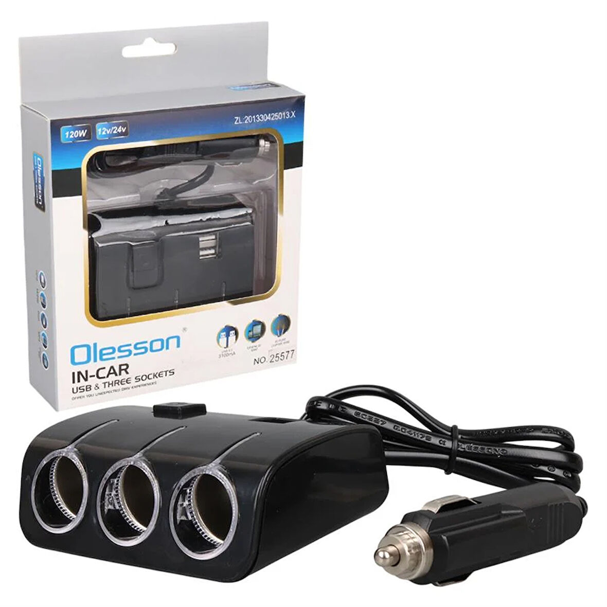 Olesson 1506 12-24V 120 Watt 3'LÜ Araç Çakmak Çoklayıcı