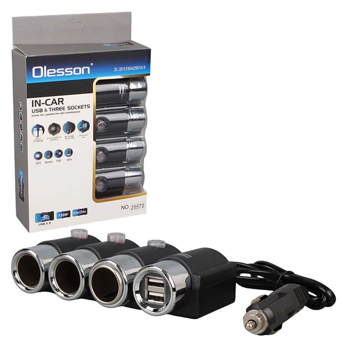 Olesson 1508 12-24V 120 Watt 3'Lü Araç Çakmak Çoklayıcı